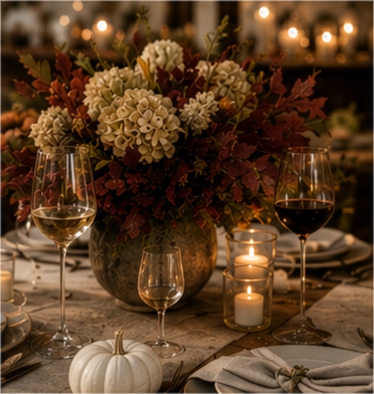 Autumn table with florals and candlelight