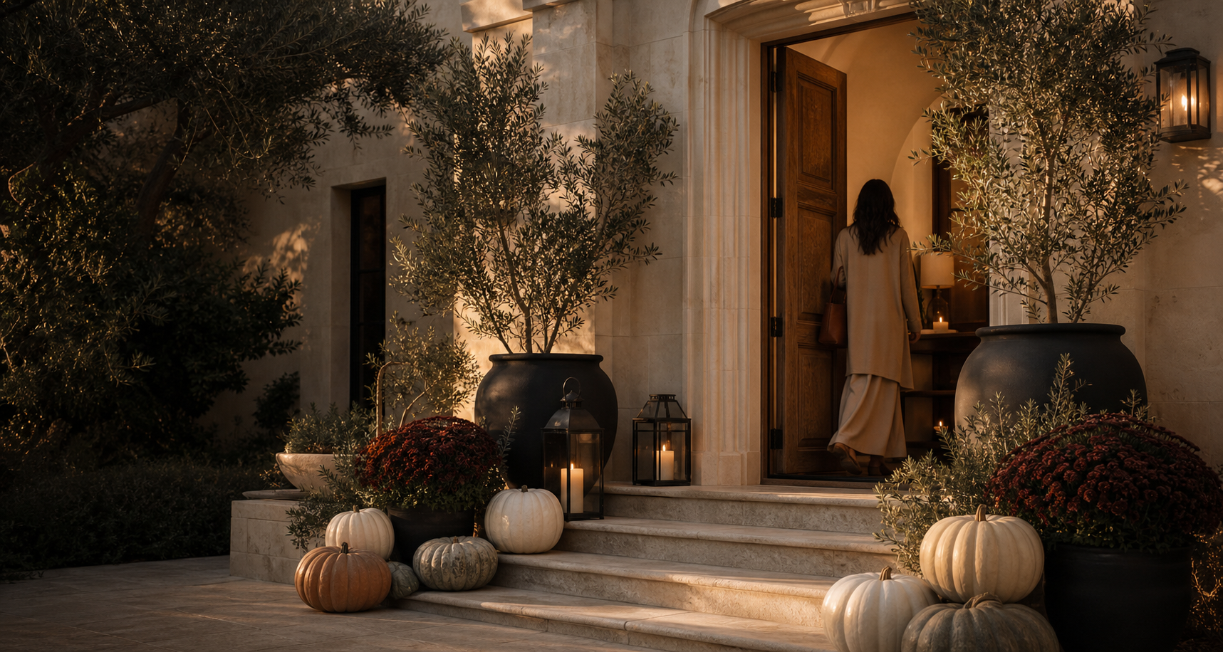 Luxury residence arrival with autumn styling